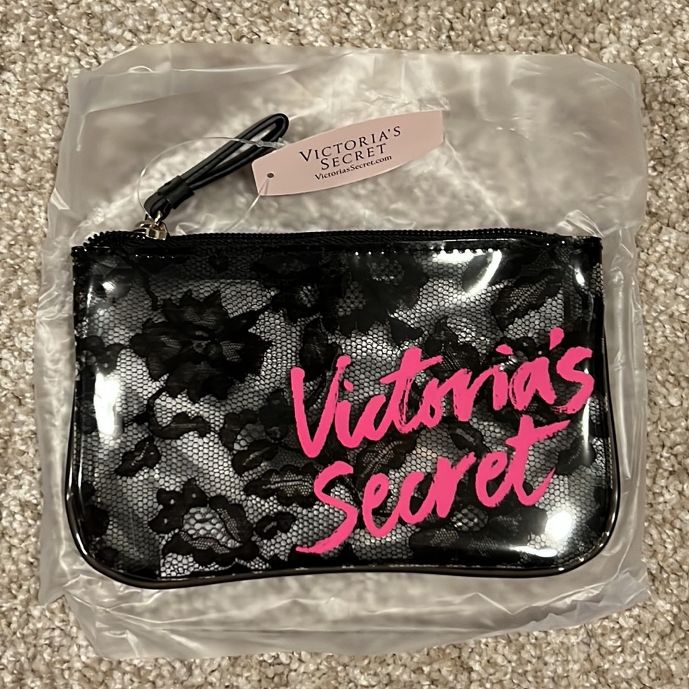 See through small Victoria Secret plastic wristlet make up bag or coin purse